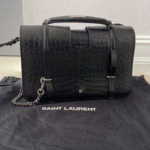SAINT LAURENT Charlotte Crocodile Embossed Leather